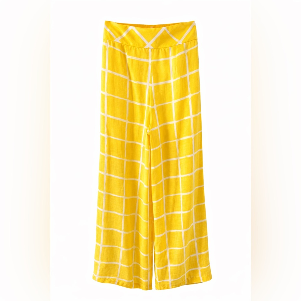 Moon River Yellow Windowpane Wide Leg Pants Anthropologie Style S
